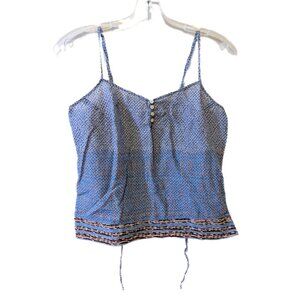 Vintage Y2K American Eagle Cami Top w Buttons & Tie Blue Polka Dot Abstract XS